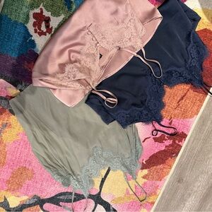 Abercrombie & Fitch Lace Trim Camisole Trio - Pink, sage, navy